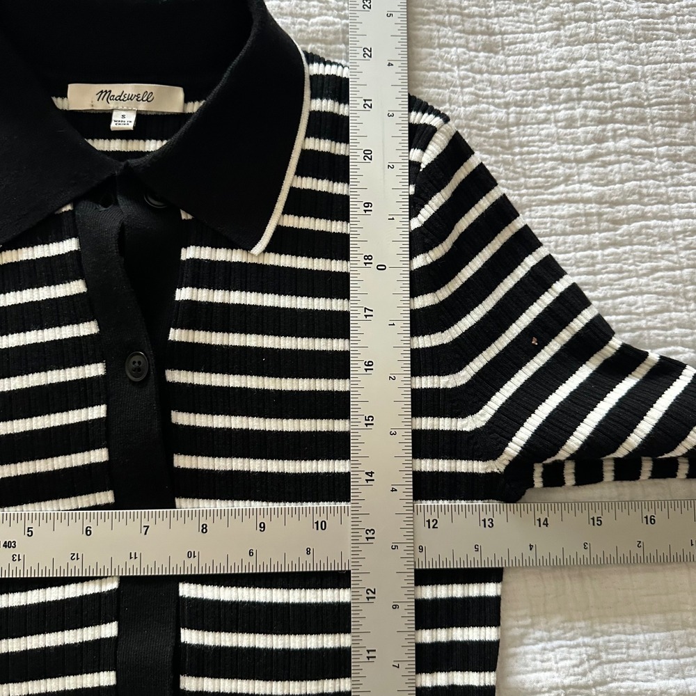Madewell Stripe Antonia Snowy Short-Sleeve Polo Tee Black White S - Picture 5 of 8